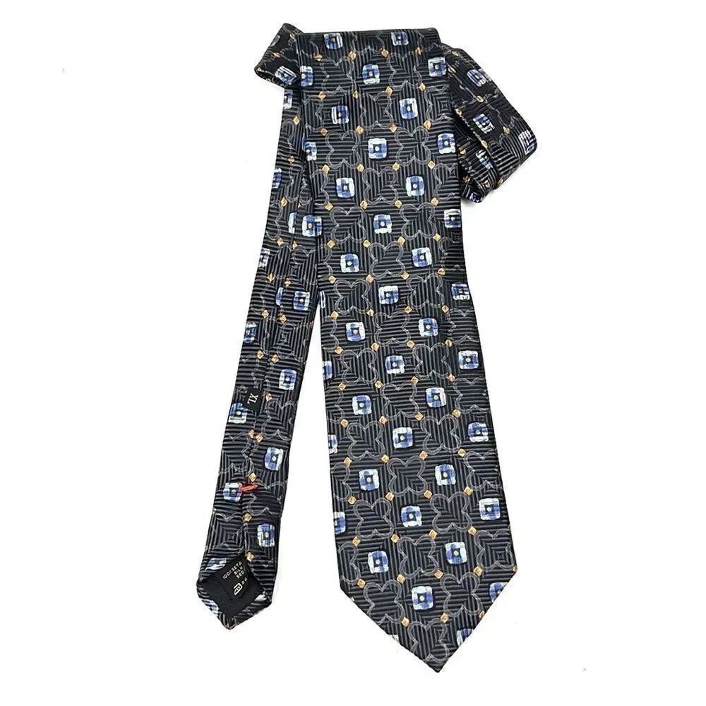 ERMENEGILDO ZEGNA Men's 100% Silk Necktie Tie ITALY Luxury charcoal blue gold
